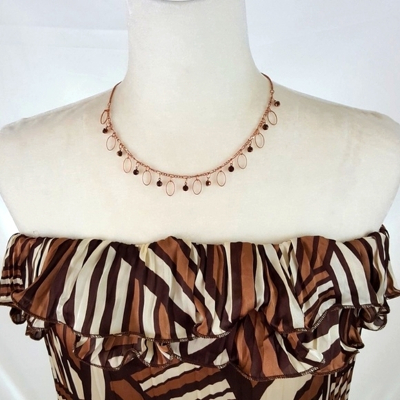 DeCo Brown and Gold Strapless Ruffle Neckline Dress - Picture 5 of 6